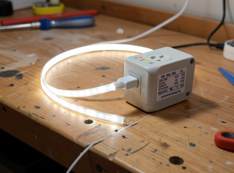 Budget cool-white LED strip and mechanical timer set up as a low-cost mushroom grow light