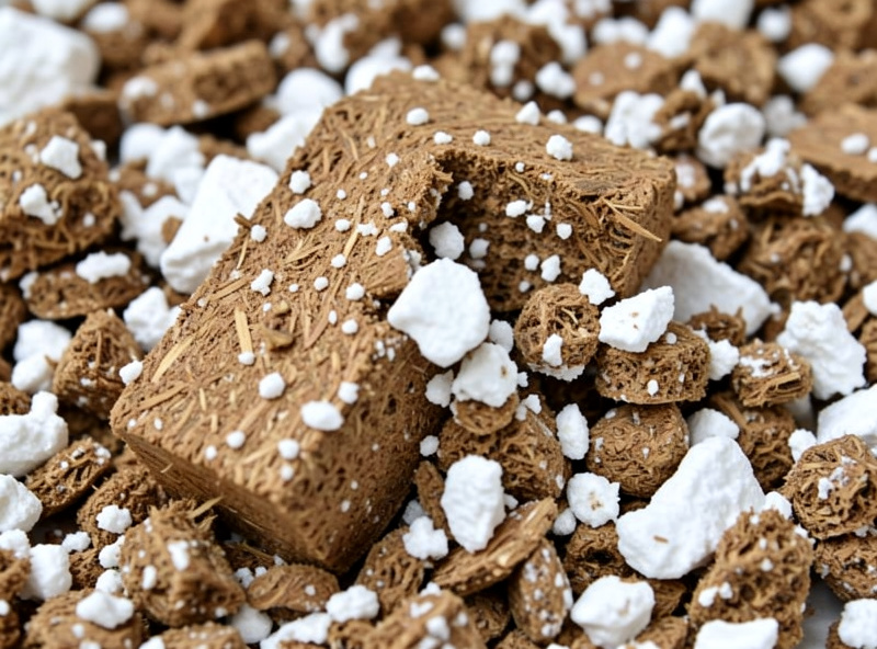 A hydrated coir brick broken apart and mixed with vermiculite and gypsum to make CVG bulk substrate