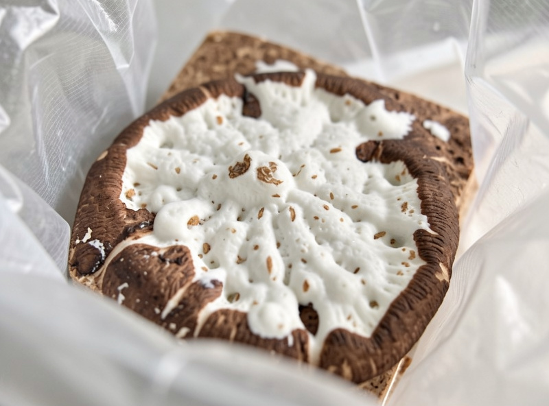 Shiitake sawdust block fully colonized white and beginning to develop a brown mycelial rind